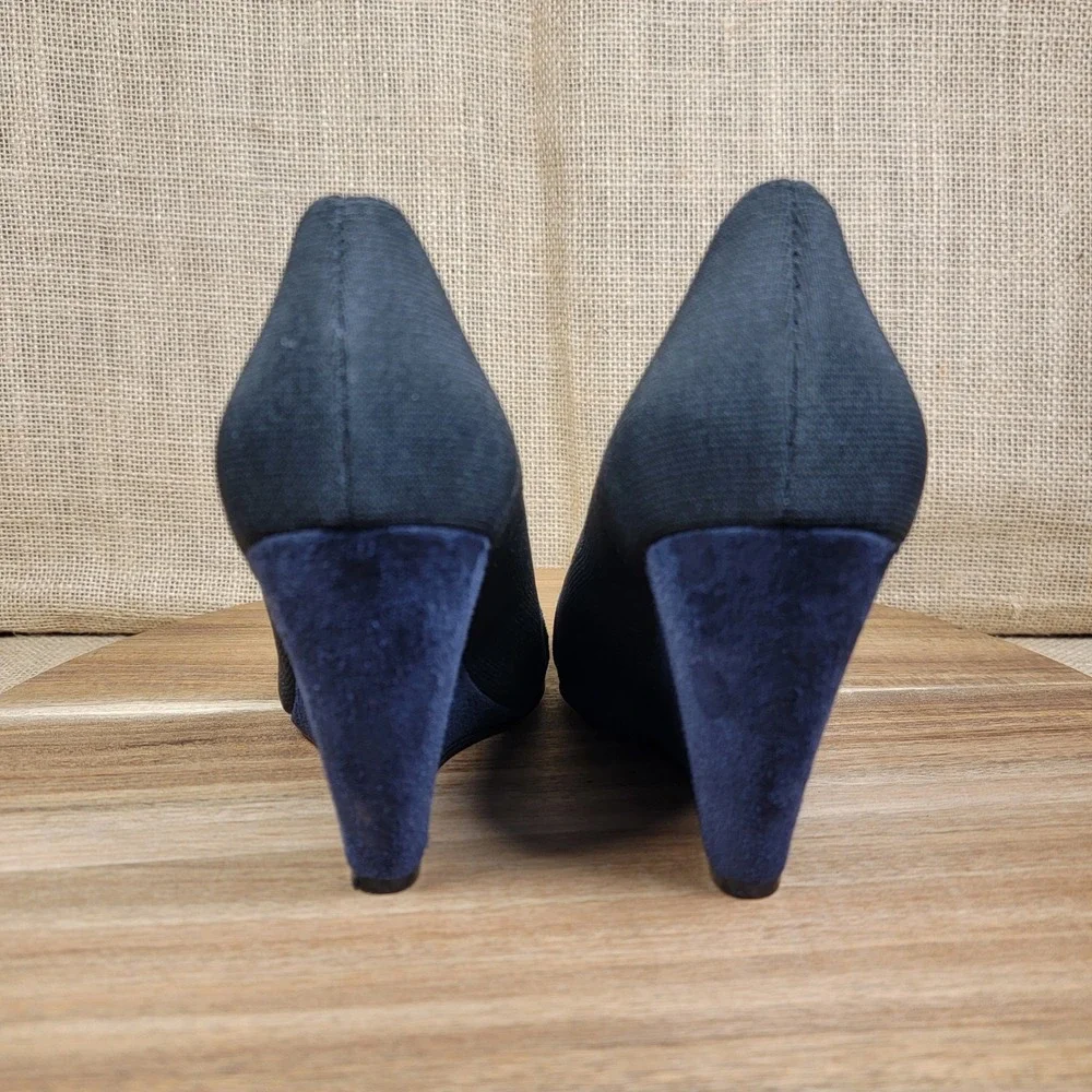 Nine West Wedge Heels Black Blue Suede Pointed Toe Womens 7.5 Slip On Dress Shoe